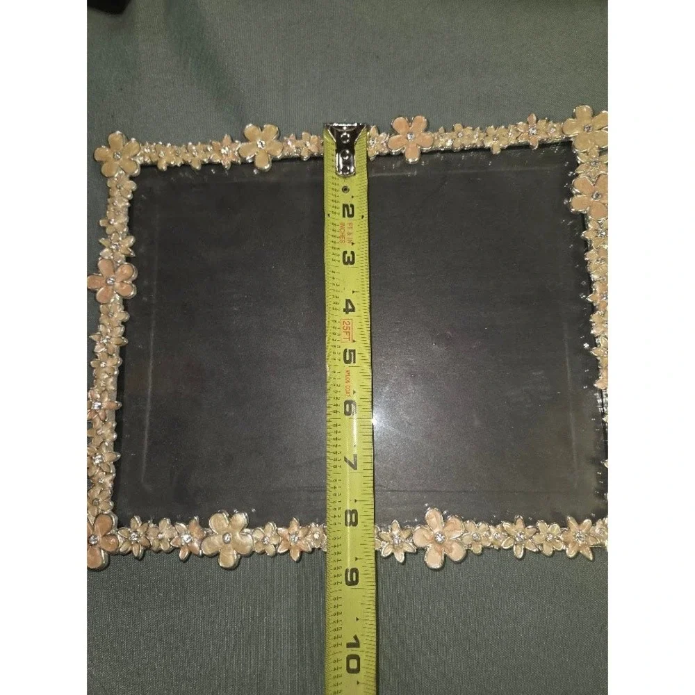 Vintage Floral Enamel Picture Frame Gold Tone Rhinestone 8x10 Cottagecore Decor